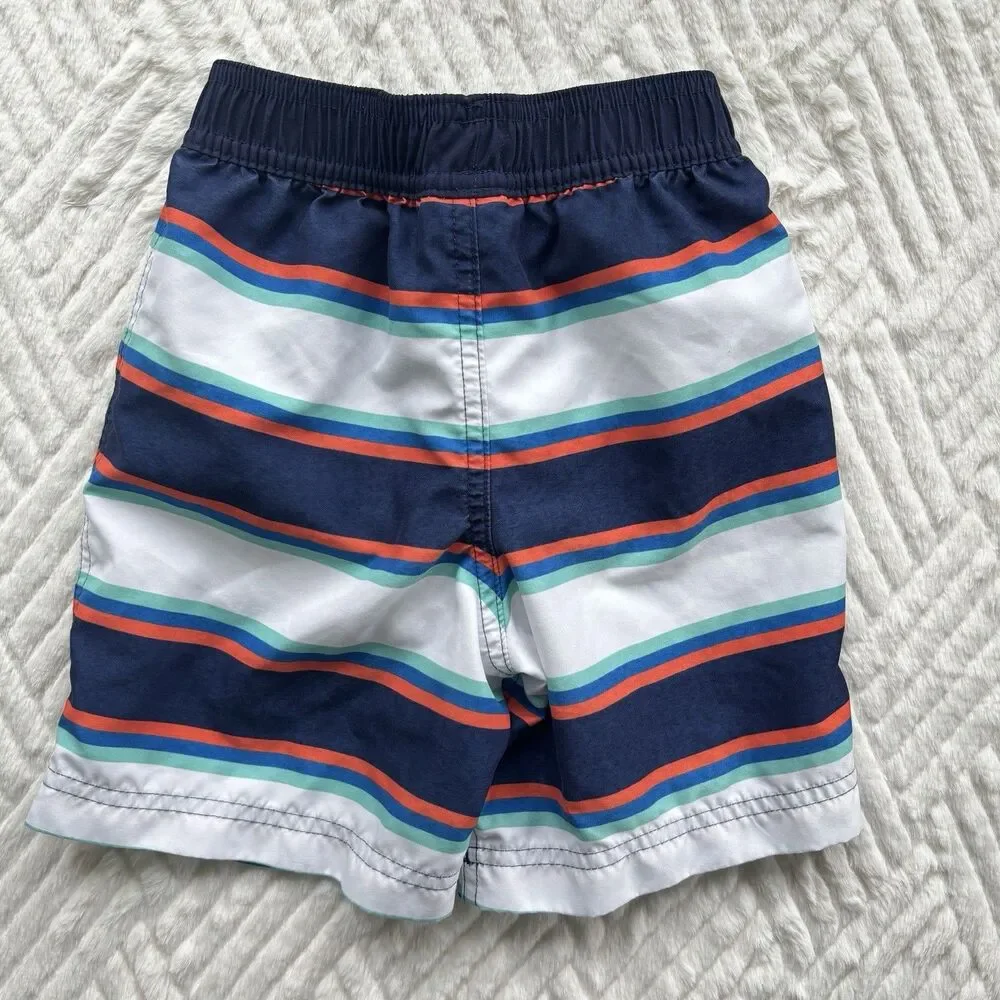 Hanna Andersson Size 3 Striped Swim Trunks Navy Blue Lined Board Shorts